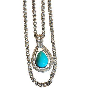 Turquoise Blue Teardrop Necklace With Adjustable Chain Avon Fashion Accents VTG